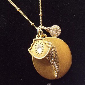 SEQUIN BRAND RHINESTONE ANGEL WING & 2 CHARMS PENDANT NECKLACE 21